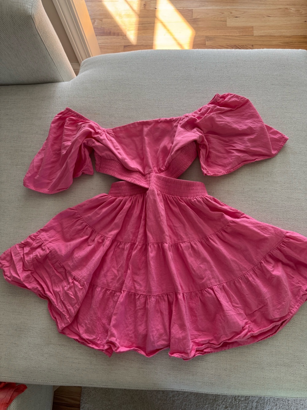 Off-Shoulder Pink Cut Out Tiered Mini Dress Set